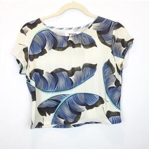 ANTHROPOLOGIE RYDER BLUE FEATHER PRINT CROPPED T SHIRT XS